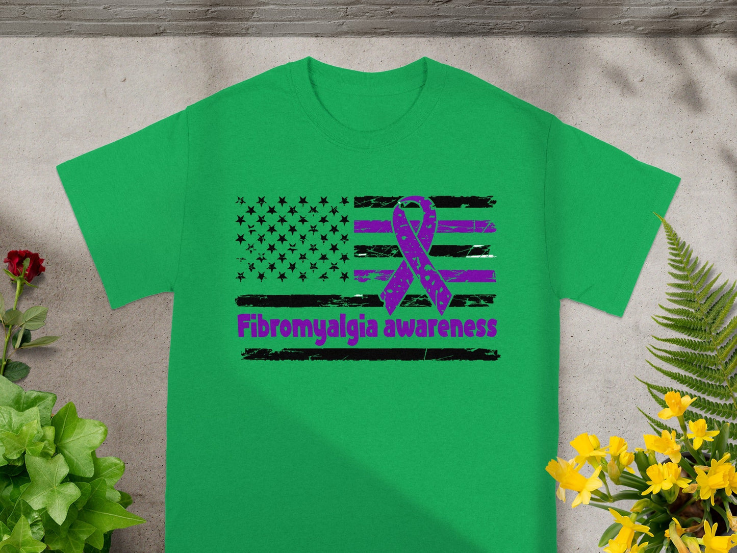 Fibromyalgia Awareness Ribbon American Flag T-shirt
