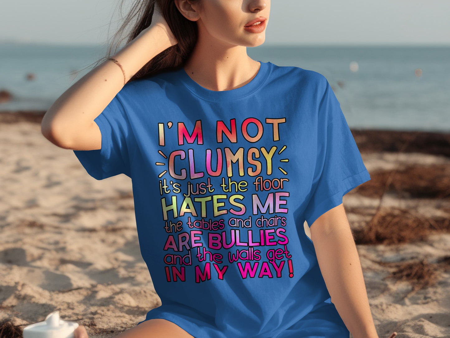I'm Not Clumsy Funny Colorful Text Graphic T-Shirt