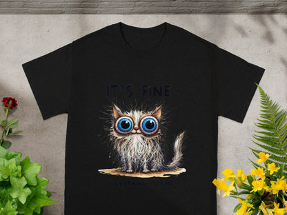 IT'S FINE Cat with Big Eyes Graphic T-Shirt