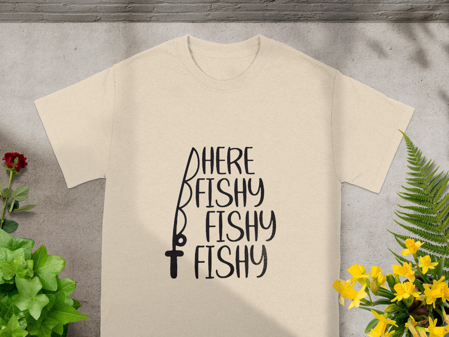 Here Fishy Fishy Fishy Typography T-Shirt