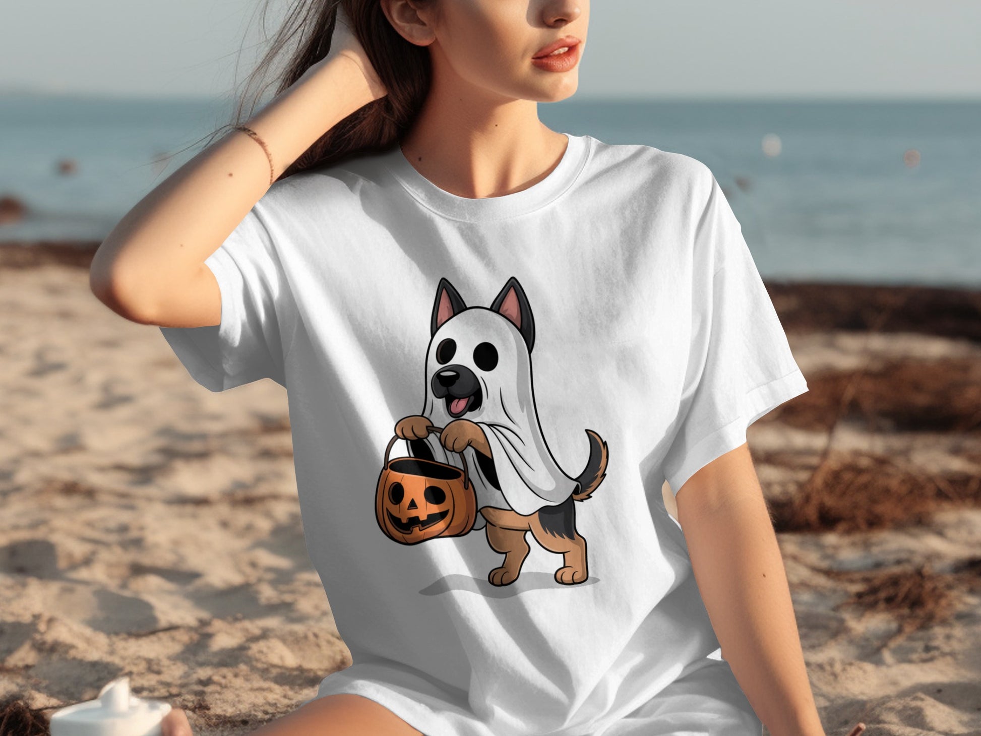 Cute Dog Halloween Costume T-Shirt With Pumpkin