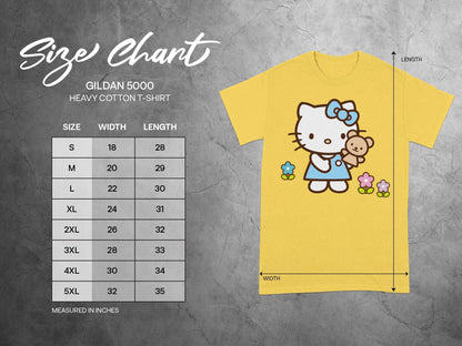 Hello Kitty Yellow T-SHIRT Size Chart GILDAN 5000 product type