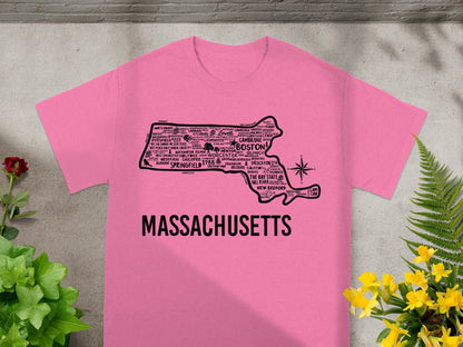 Massachusetts State Map Graphic Pink T-Shirt