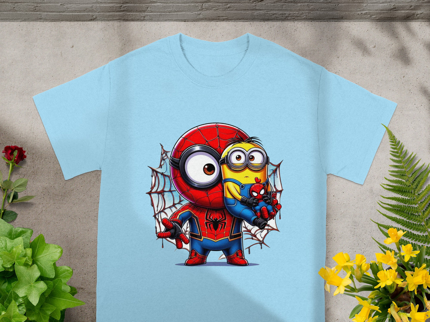 Funny Cartoon Spider and Minion Graphic T-Shirt
