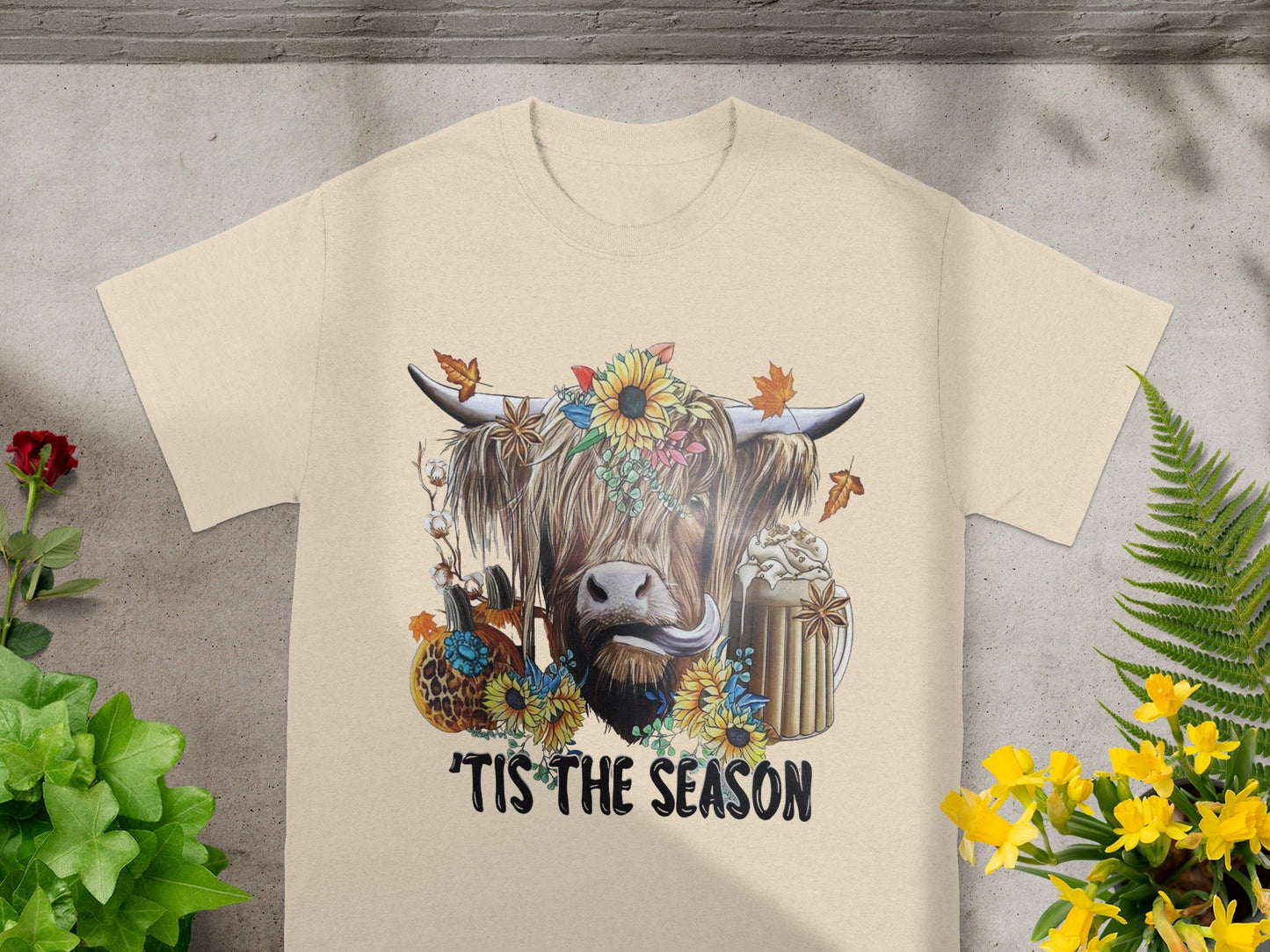 Cozy Longhorn Autumn Graphic Tee 'Tis The Season Shirt