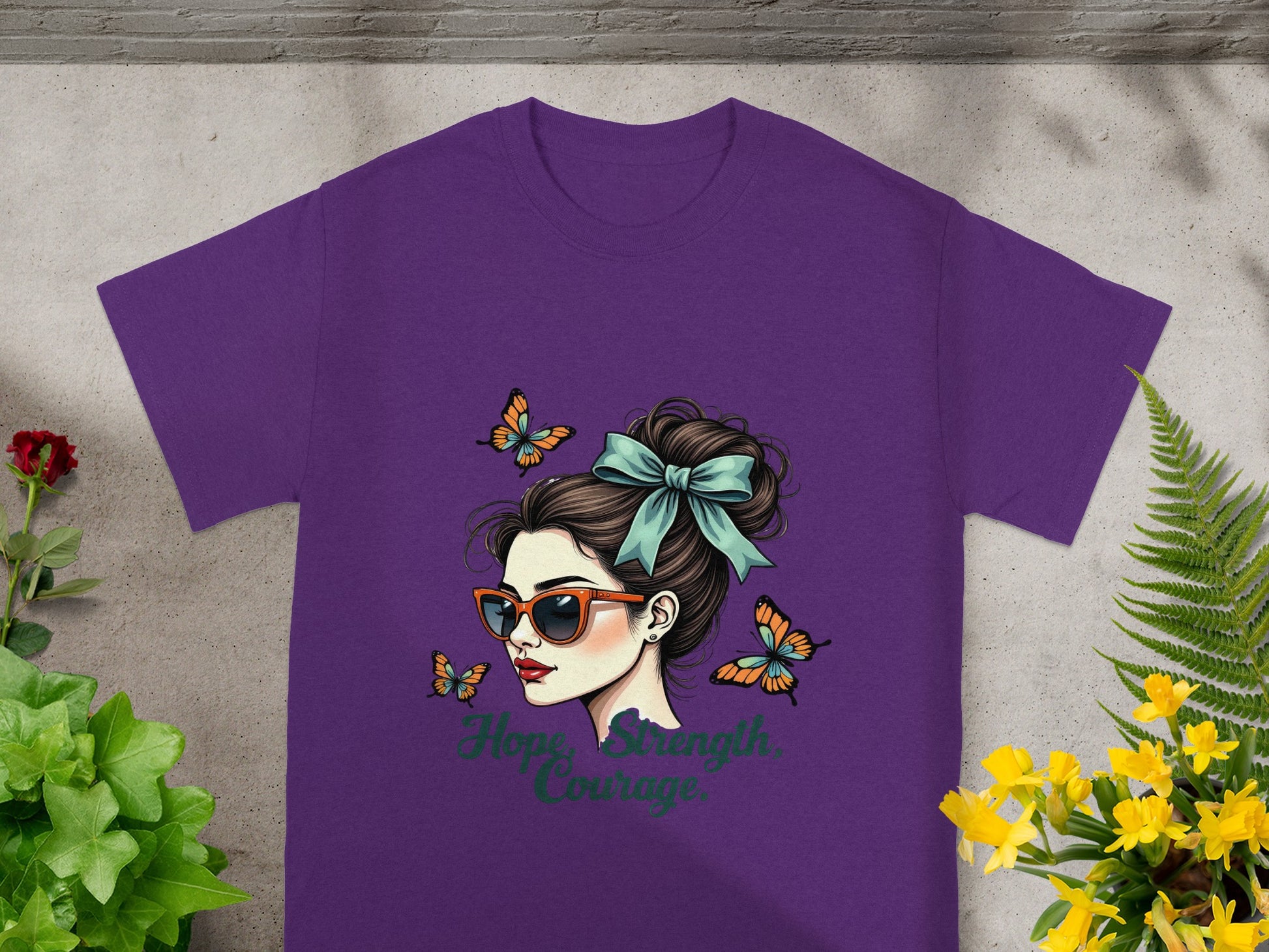Purple T-Shirt with Hope Strength Courage Design