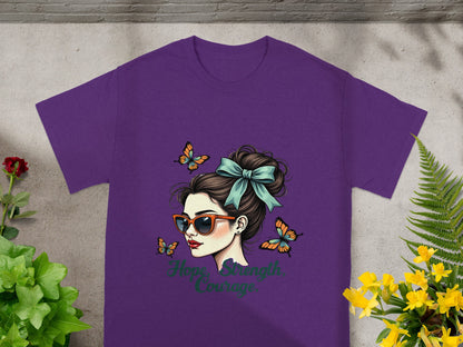 Purple T-Shirt with Hope Strength Courage Design