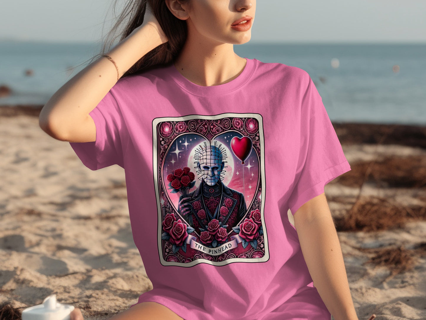 The Pinhead Graphic Heart Roses Design T-Shirt