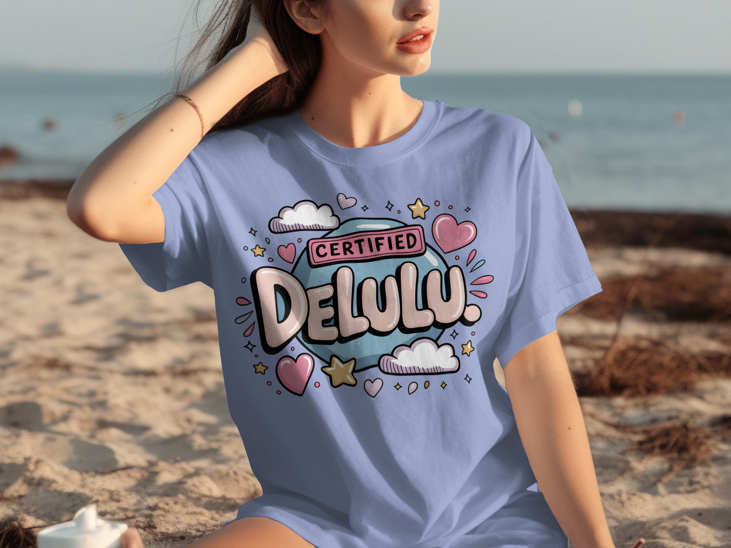 Certified Delulu Pastel Hearts Clouds Stars Shirt