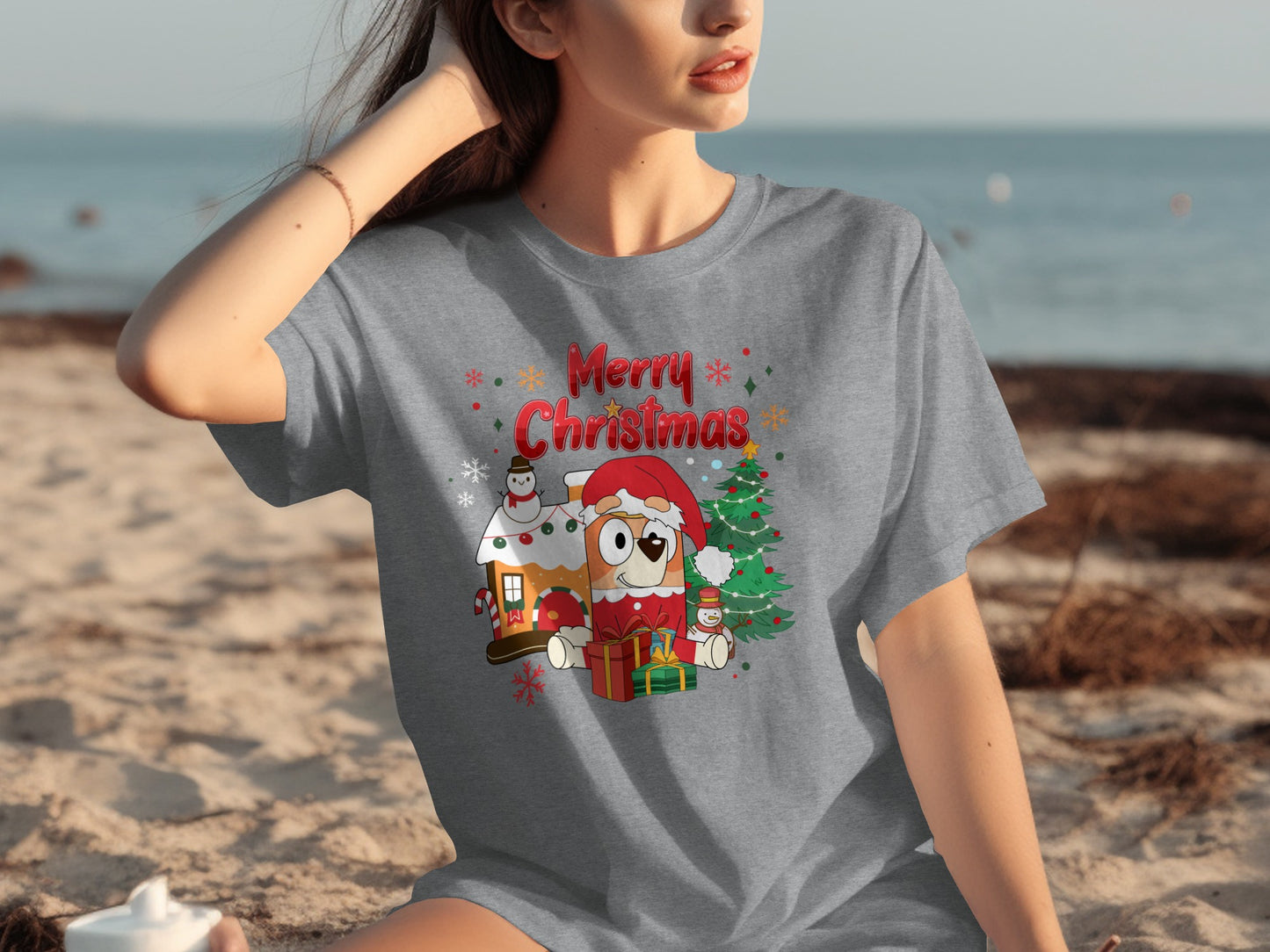 Merry Christmas Cute Cartoon Dog Holiday T-shirt