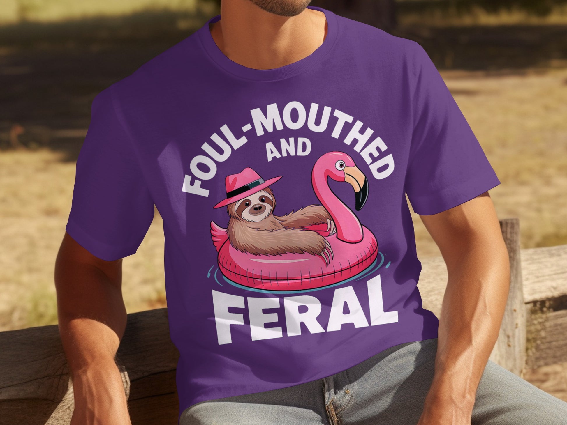 Foul Mouthed and Feral Sloth Flamingo Purple Shirt