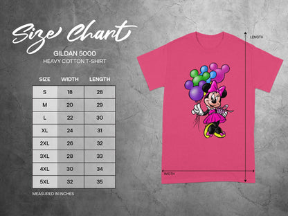 Minnie Mouse Balloon Gildan 5000 T-Shirt Size Chart product type