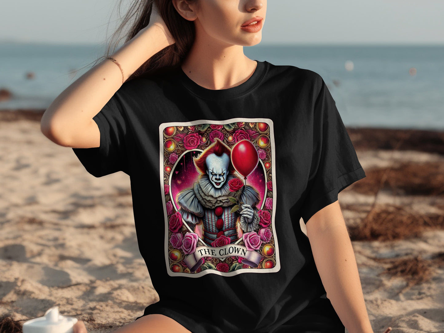 The Clown Art with Roses Graphic T-Shirt