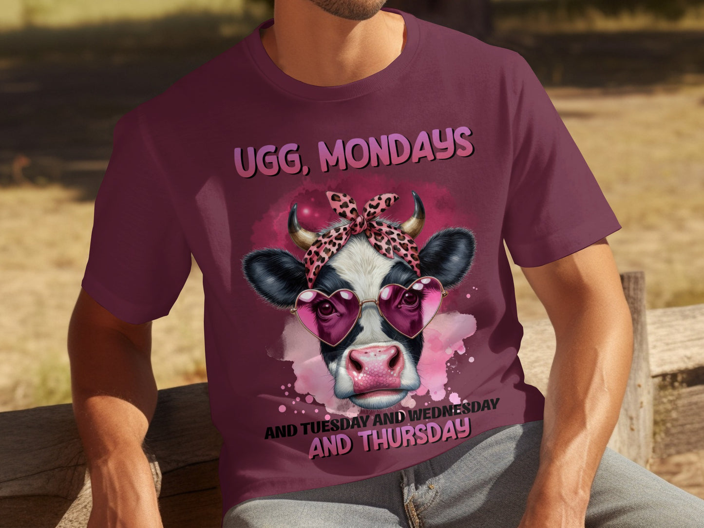 Funny Cow Design Ugg Mondays T-Shirt for Animal Lovers