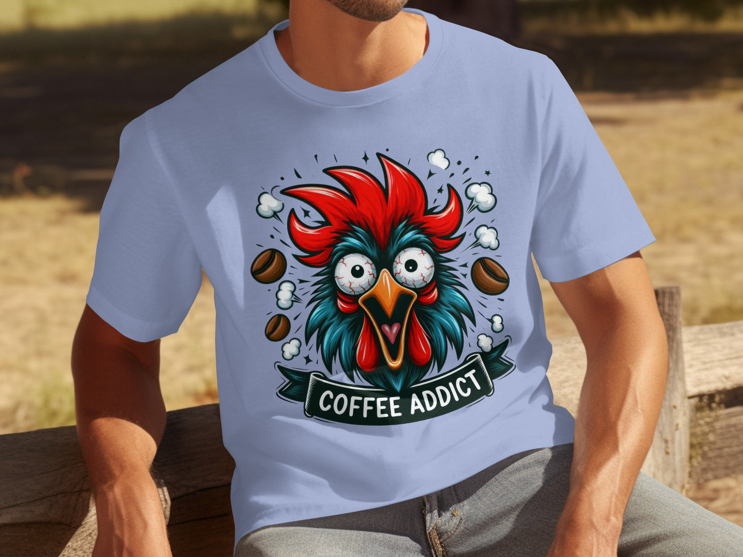 Funny Coffee Addict Rooster Graphic T-shirt