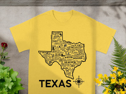 Texas Map Design Yellow Graphic Tee Shirt