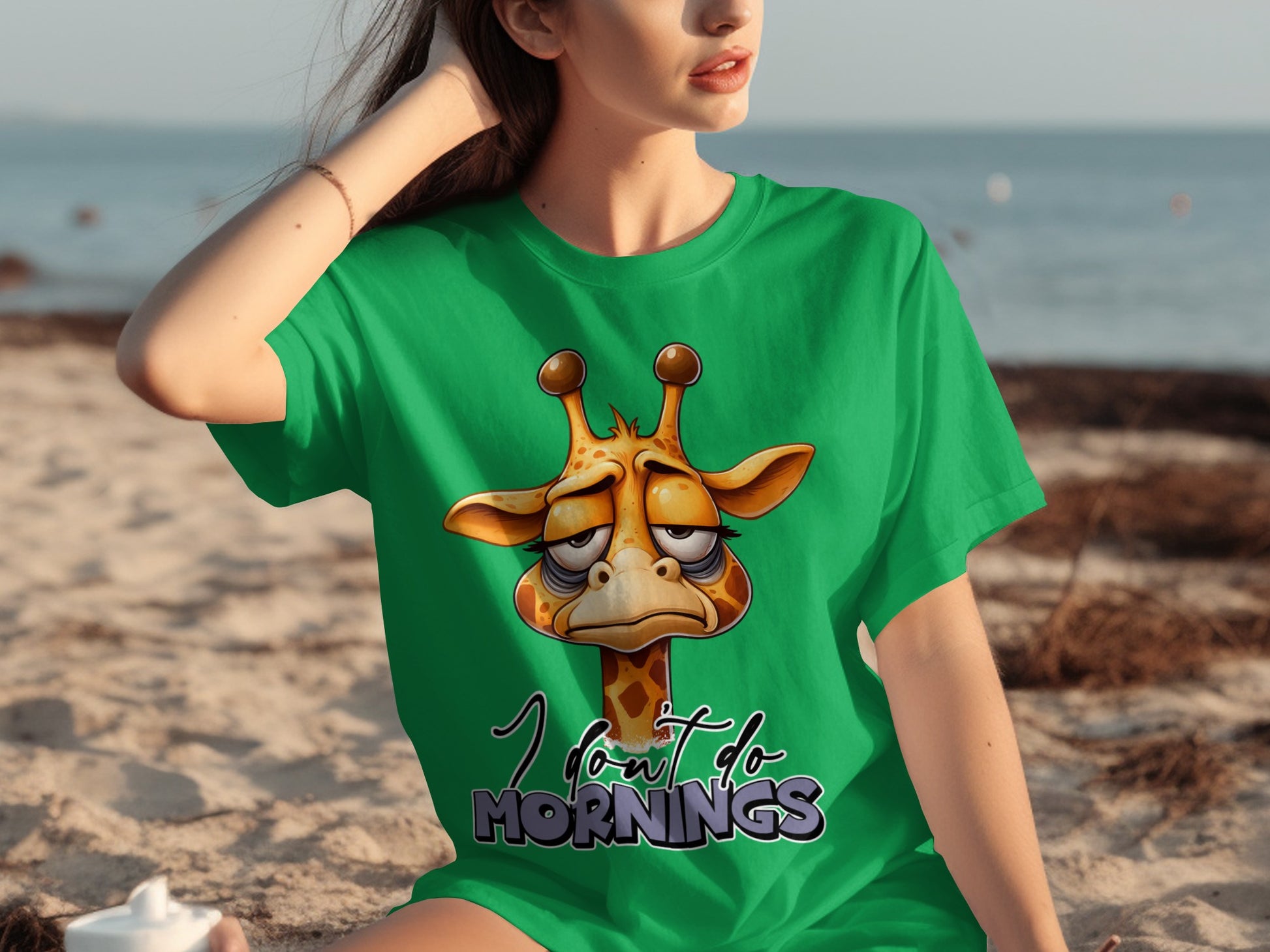 I Don't Do Mornings Funny Giraffe Graphic T-Shirt