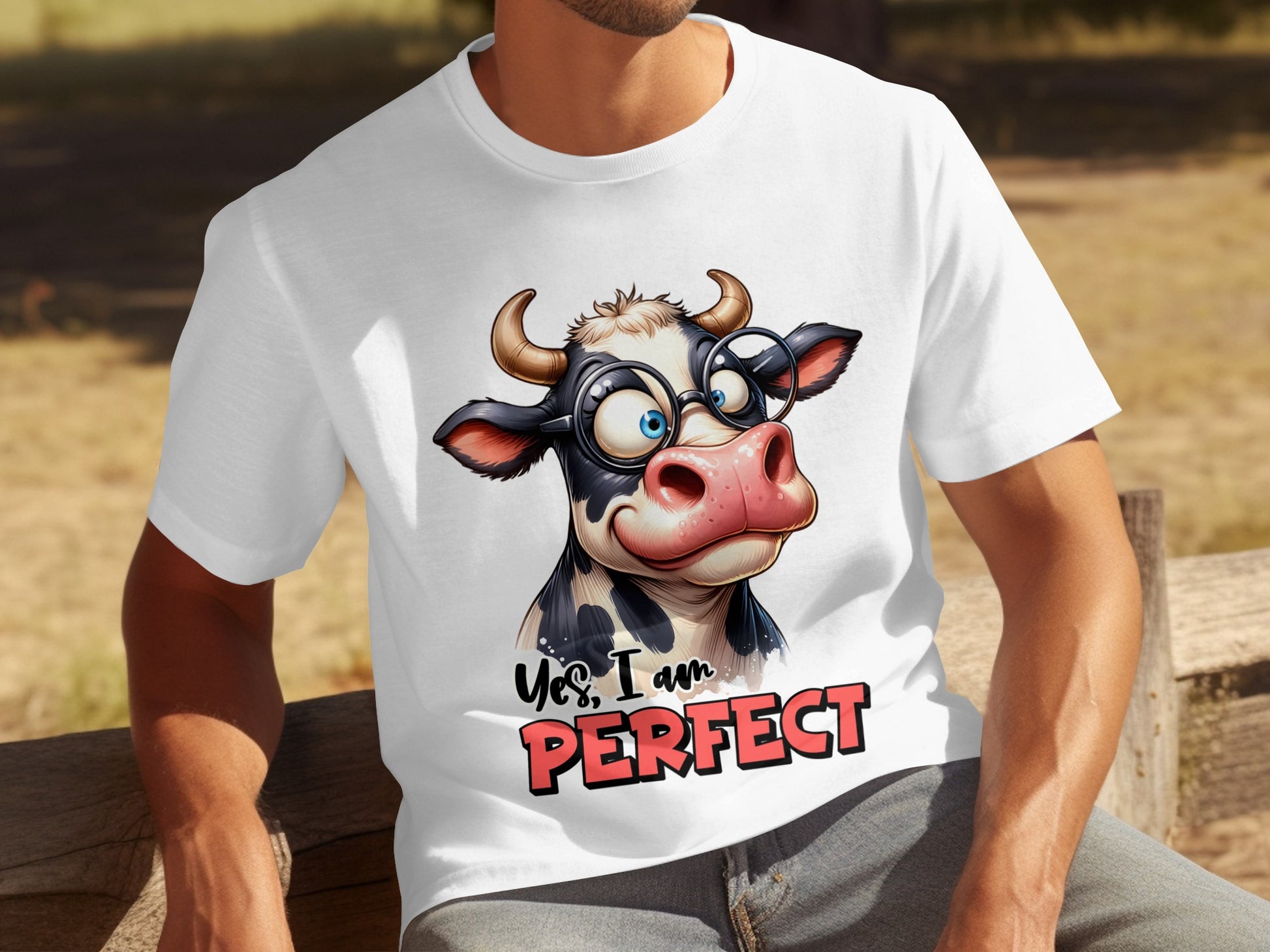 Funny Cartoon Cow Yes I am Perfect Print T-shirt