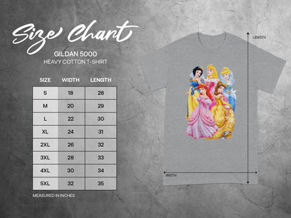 GILDAN 5000 T-SHIRT Size Chart MEASURED IN INCHES product type