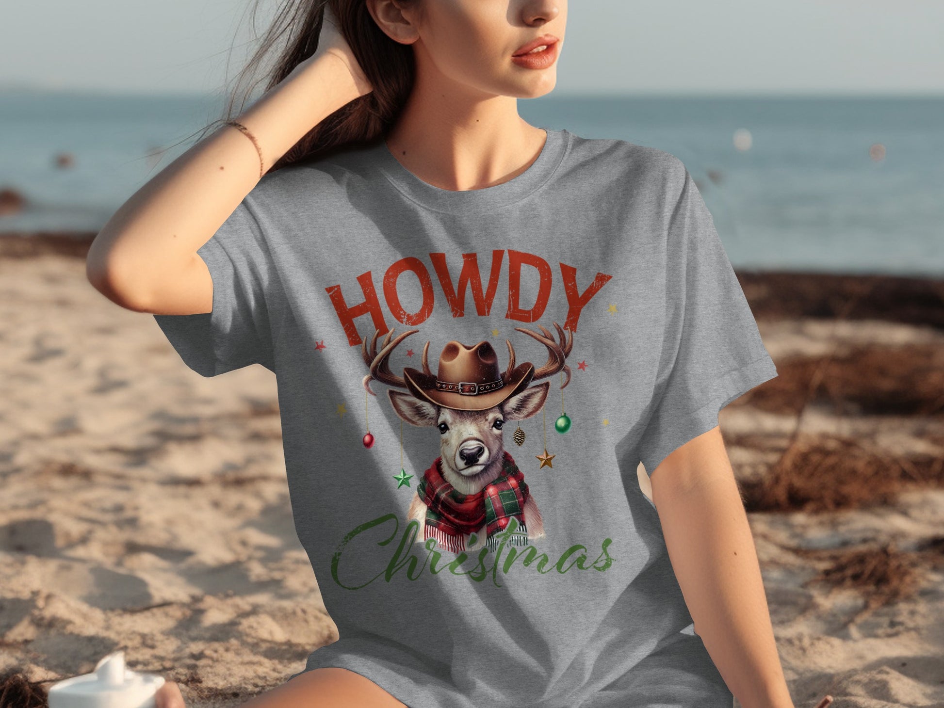 Howdy Christmas Reindeer Graphic Design T-shirt