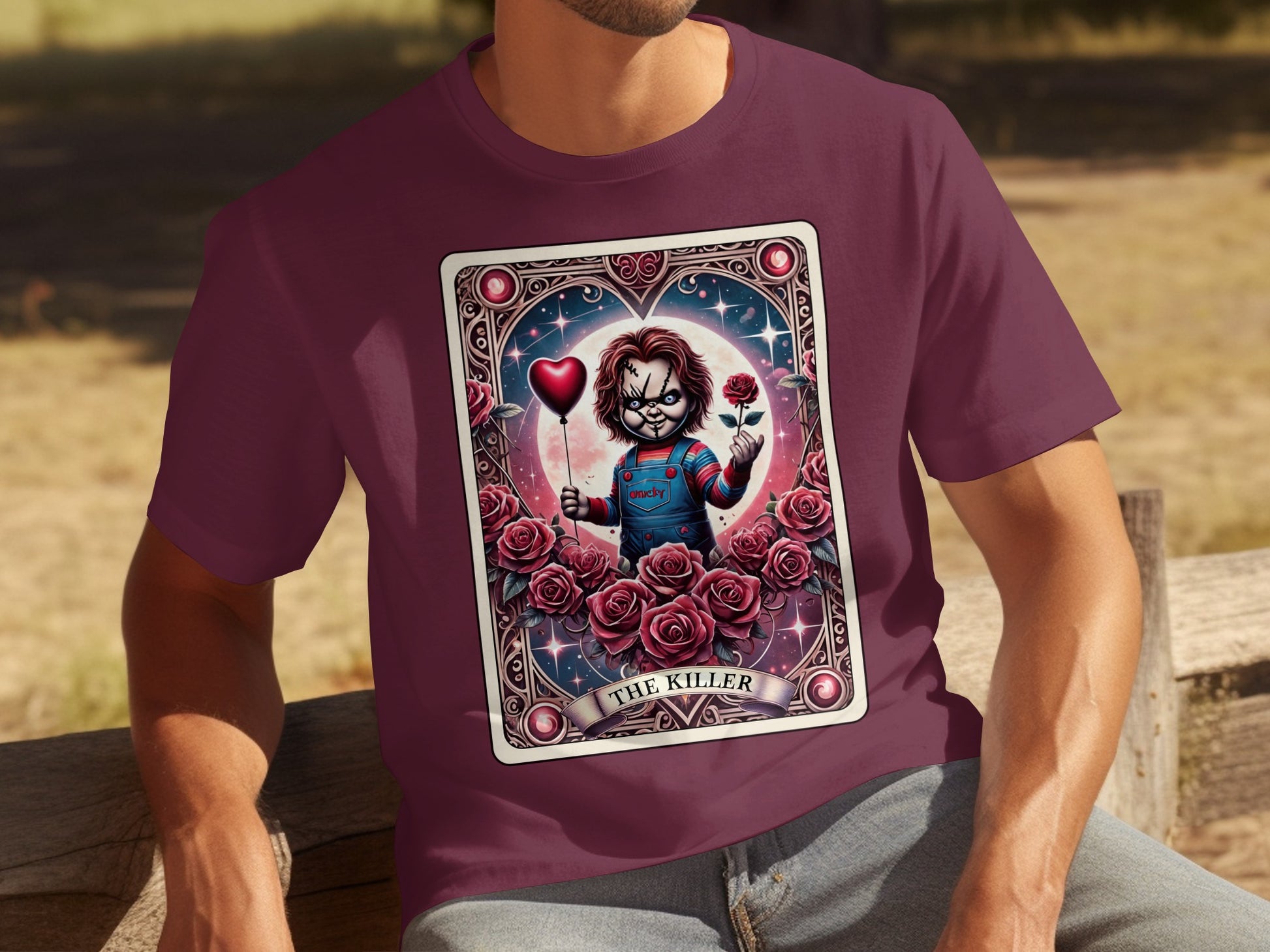 Chucky The Killer Rose Heart Card Men's T-Shirt
