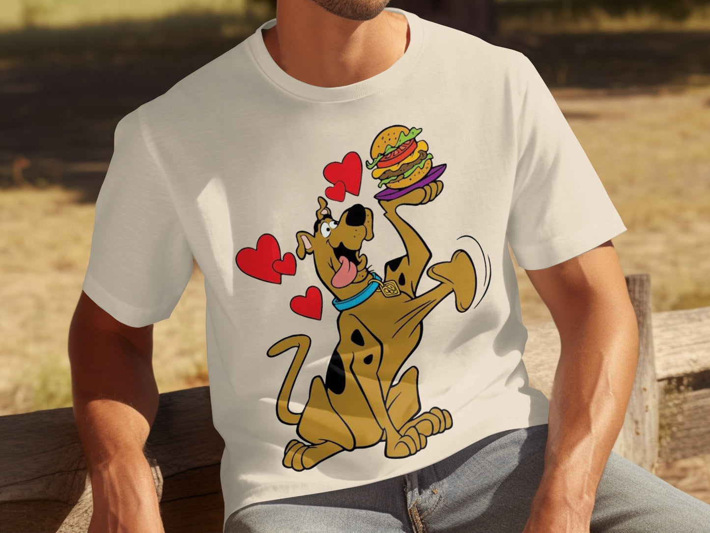 Scooby-Doo with Burgers and Hearts Graphic T-Shirt