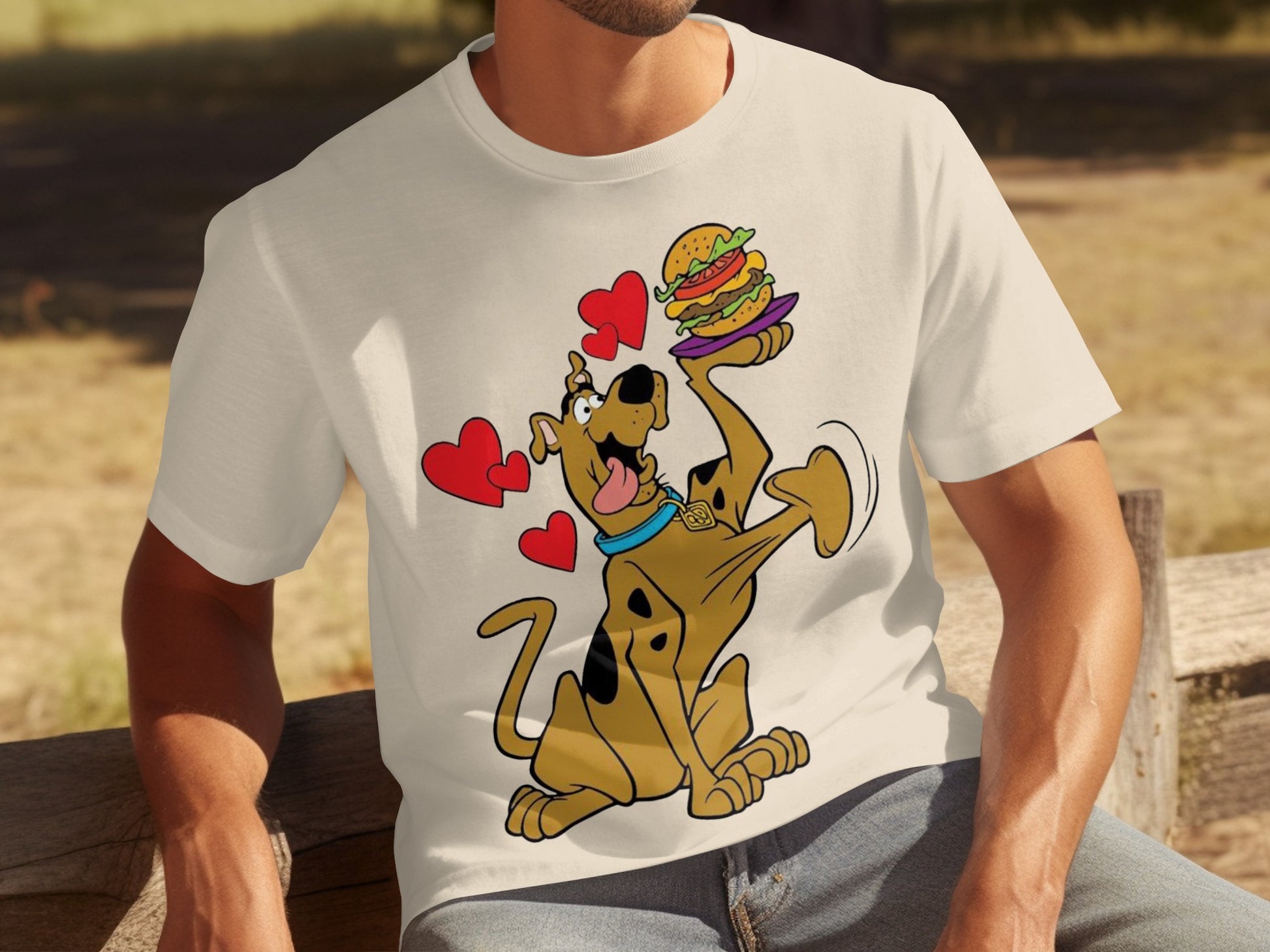 Scooby-Doo with Burgers and Hearts Graphic T-Shirt