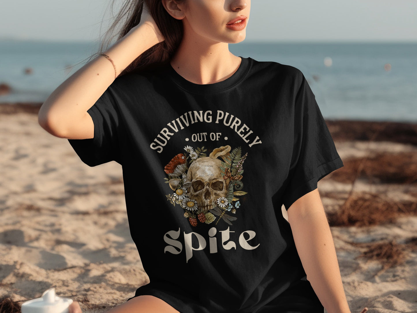 Surviving Purely Out of Spite Skull Design T-Shirt