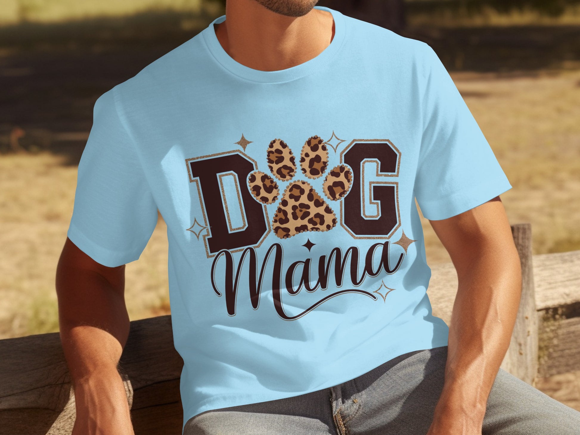 Dog Mama Leopard Print Paw Graphic T-shirt
