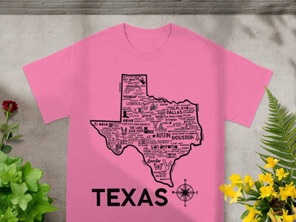 Texas Map Design Pink Short Sleeve T-Shirt
