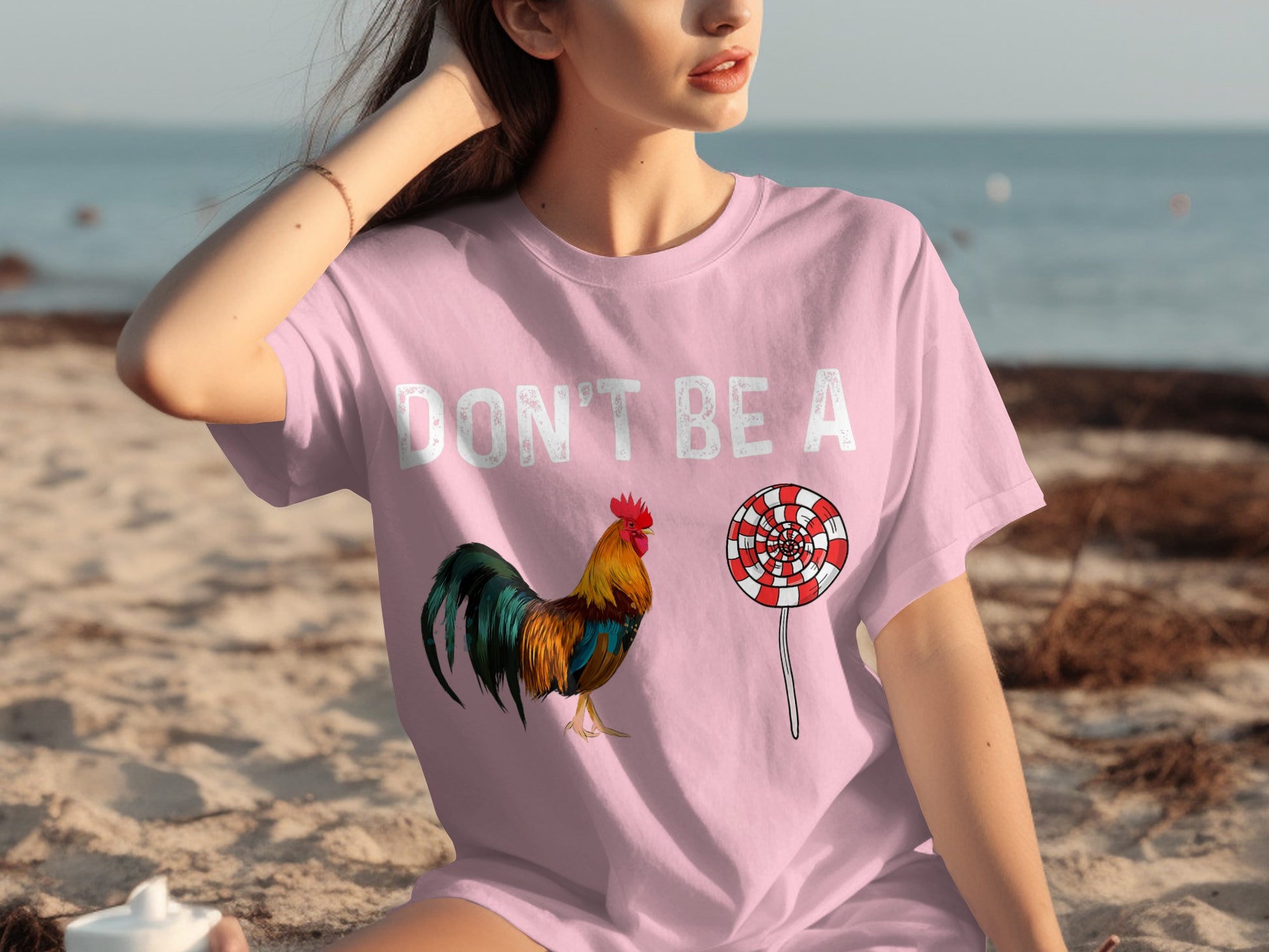 Don't Be A Rooster Lollipop Pink Graphic T-Shirt