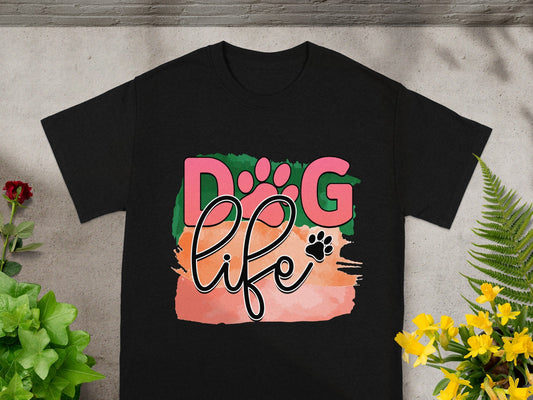 Colorful Dog Life Graphic Paw Print T-Shirt