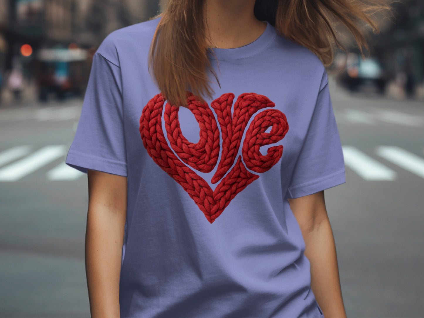 Love Heart Design on Purple T-Shirt for Casual Wear