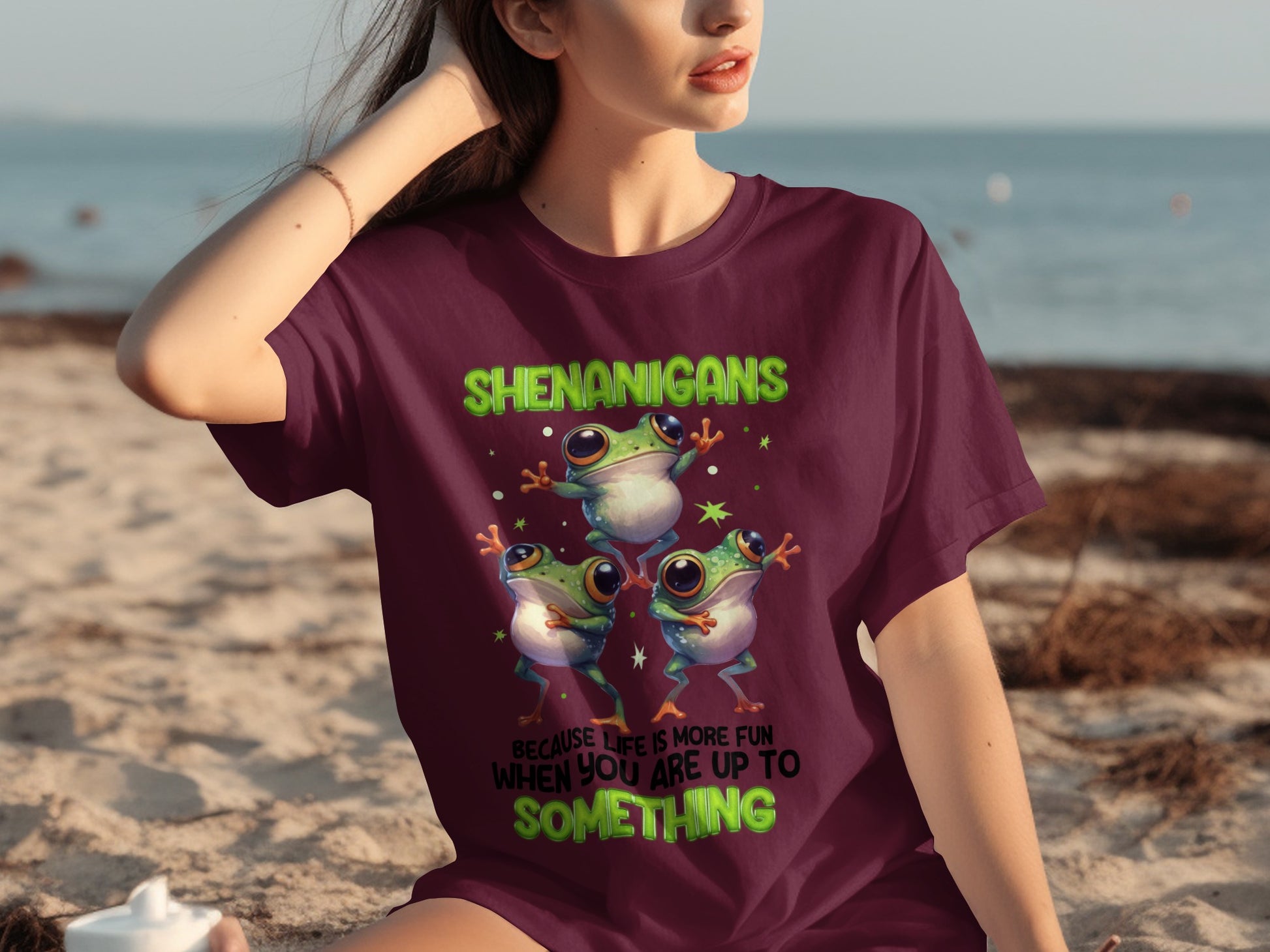 Shenanigans Fun Frog Graphic Text T-shirt