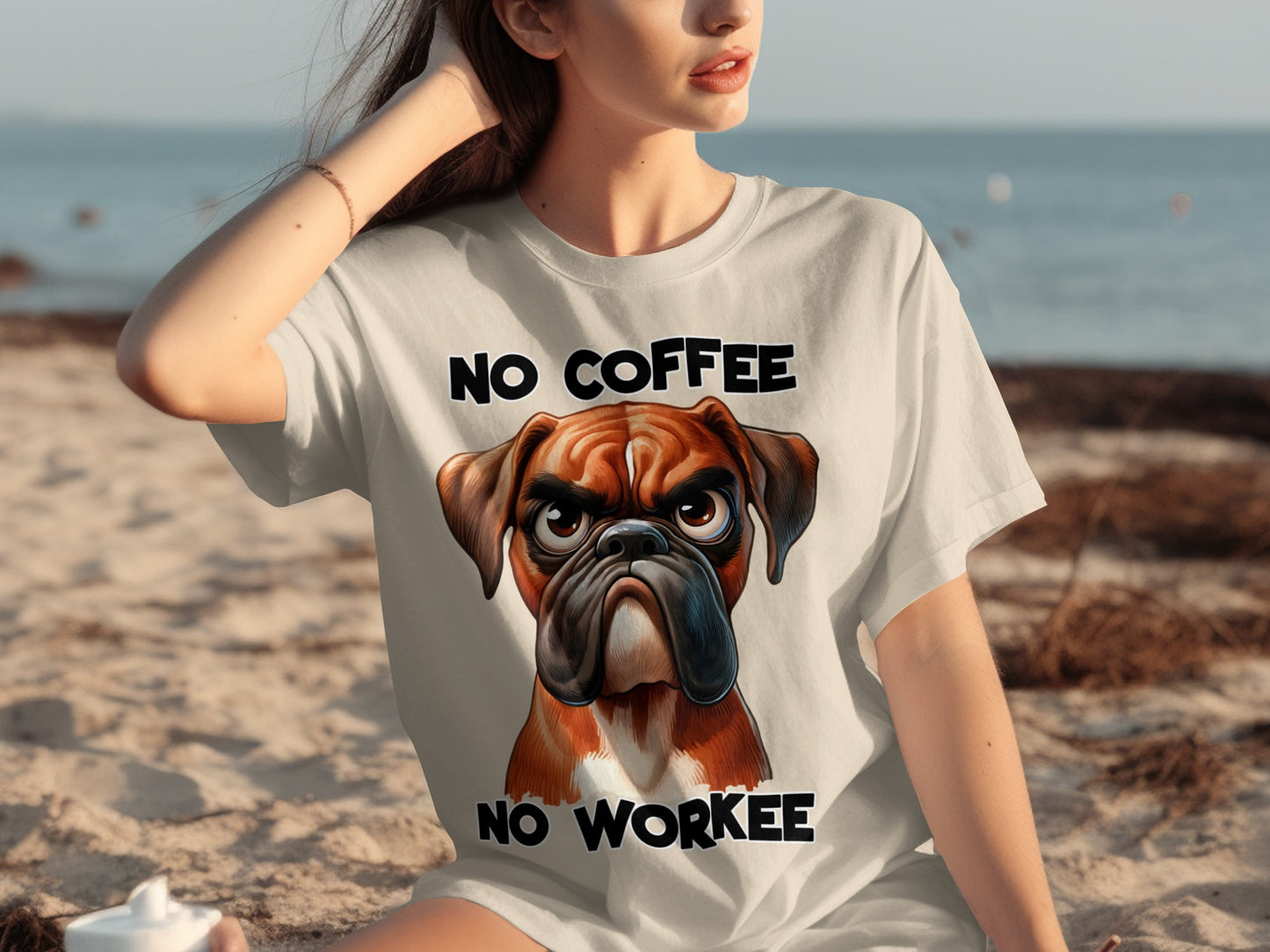 Funny No Coffee No Workee Grumpy Dog Graphic T-Shirt
