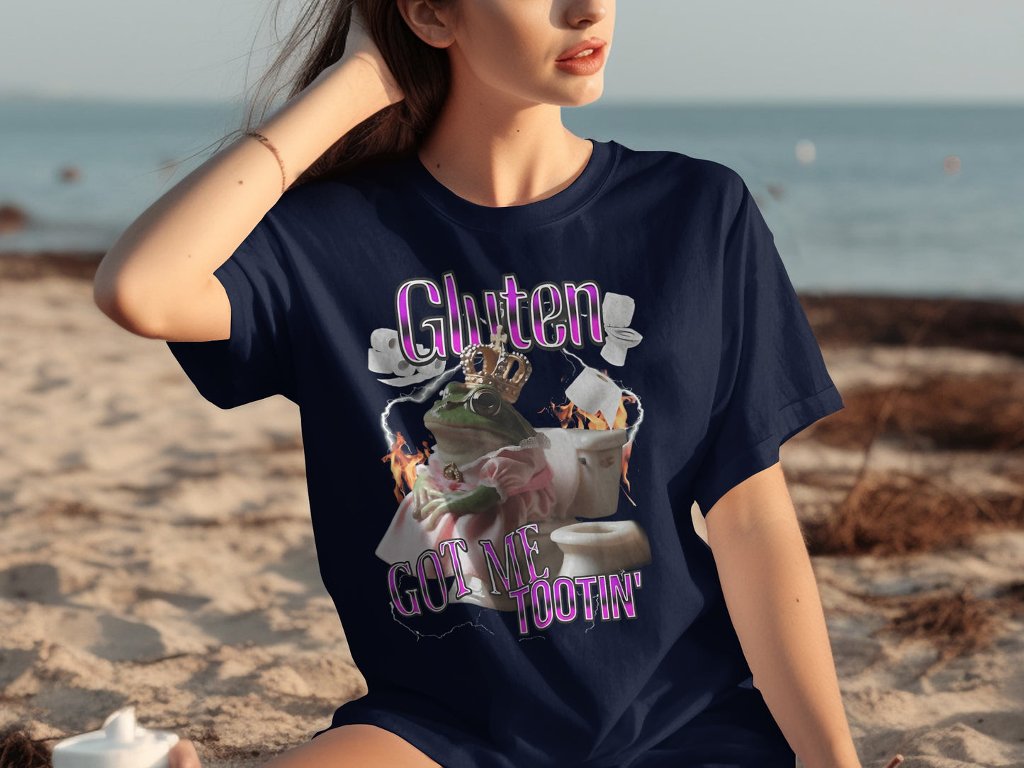 Gluten Got Me Tootin' Funny Frog Graphic T-shirt