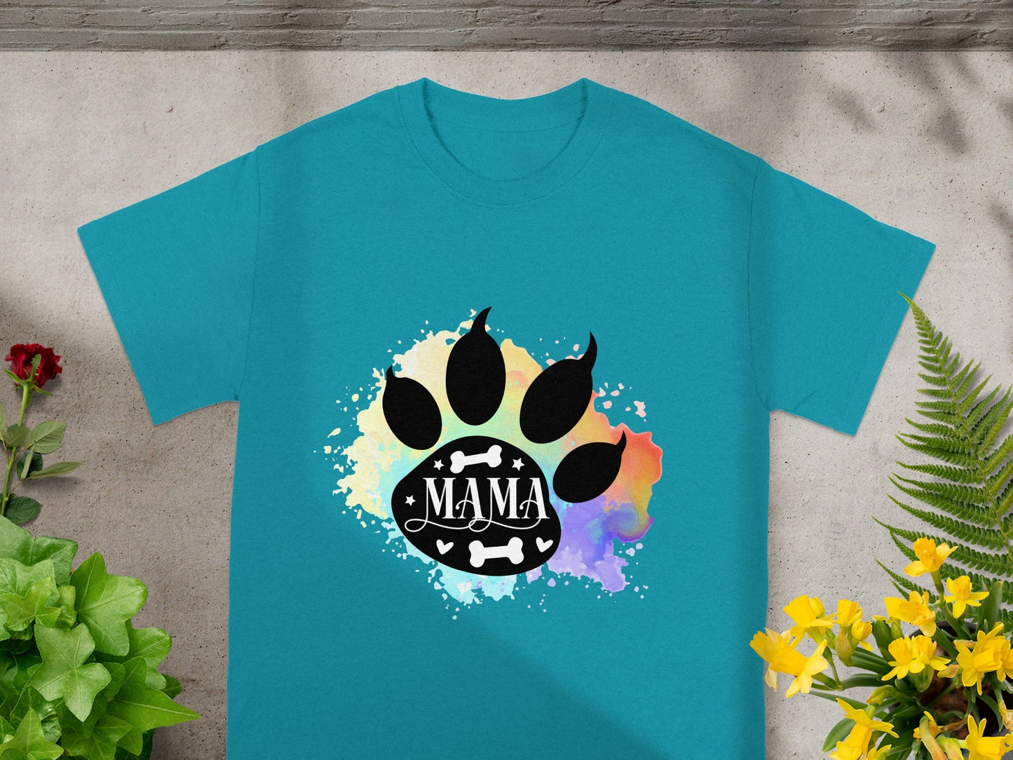 Colorful Paw Print Mama T-Shirt for Animal Lovers