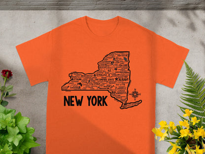 New York Map Design Orange T-shirt