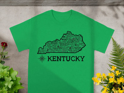 Kentucky Map Design Green Tee for State Lovers