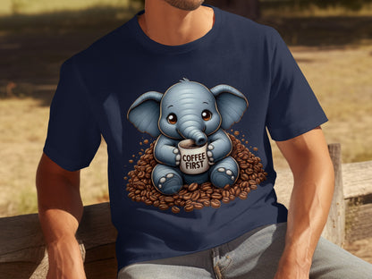 Cute Elephant Holding Coffee First T-shirt Design