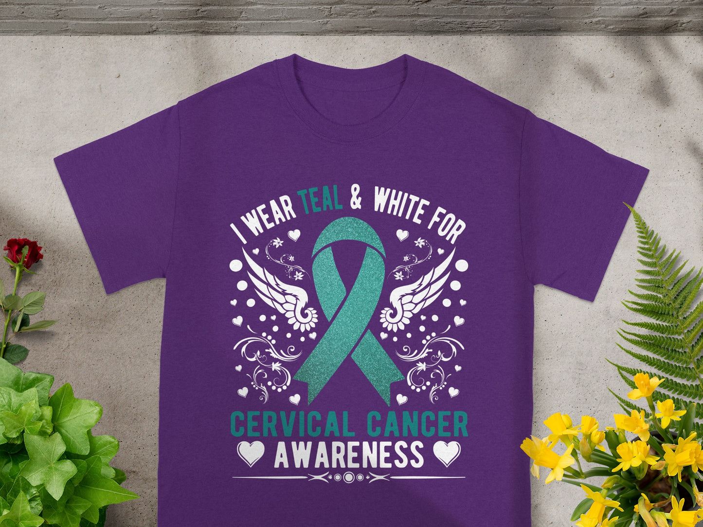 I Wear Teal and White For Cervical Cancer Awareness Shirt