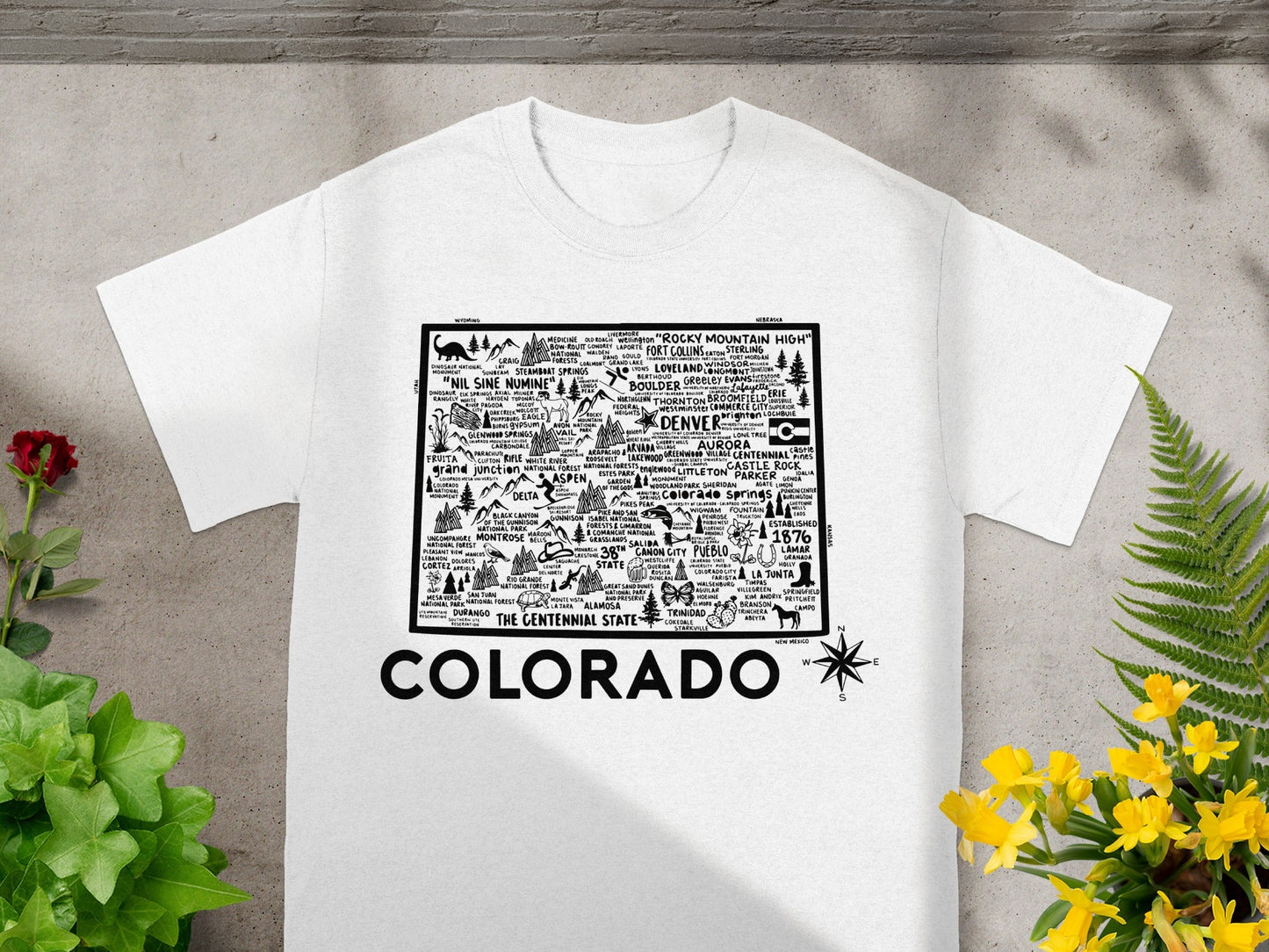 Colorado Map Design Illustrating Cities and Landmarks T-Shirt