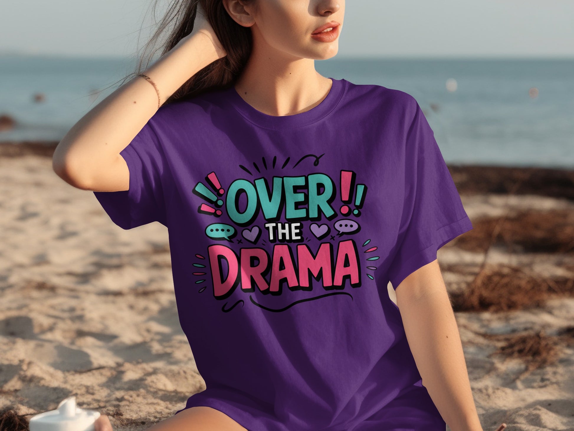 Over The Drama Graphic Design Purple T-Shirt