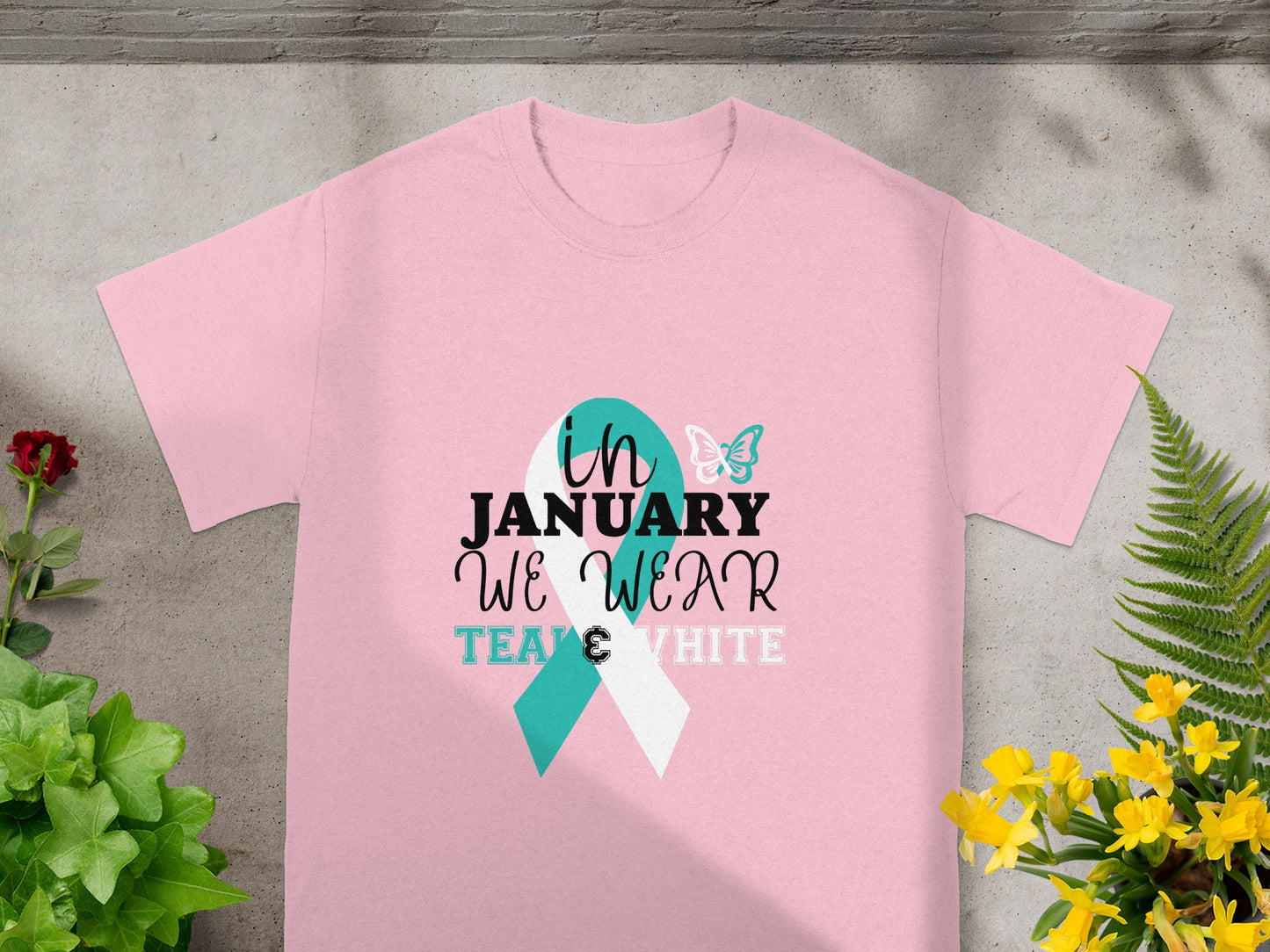 In January We Wear Teal and White Awareness Shirt