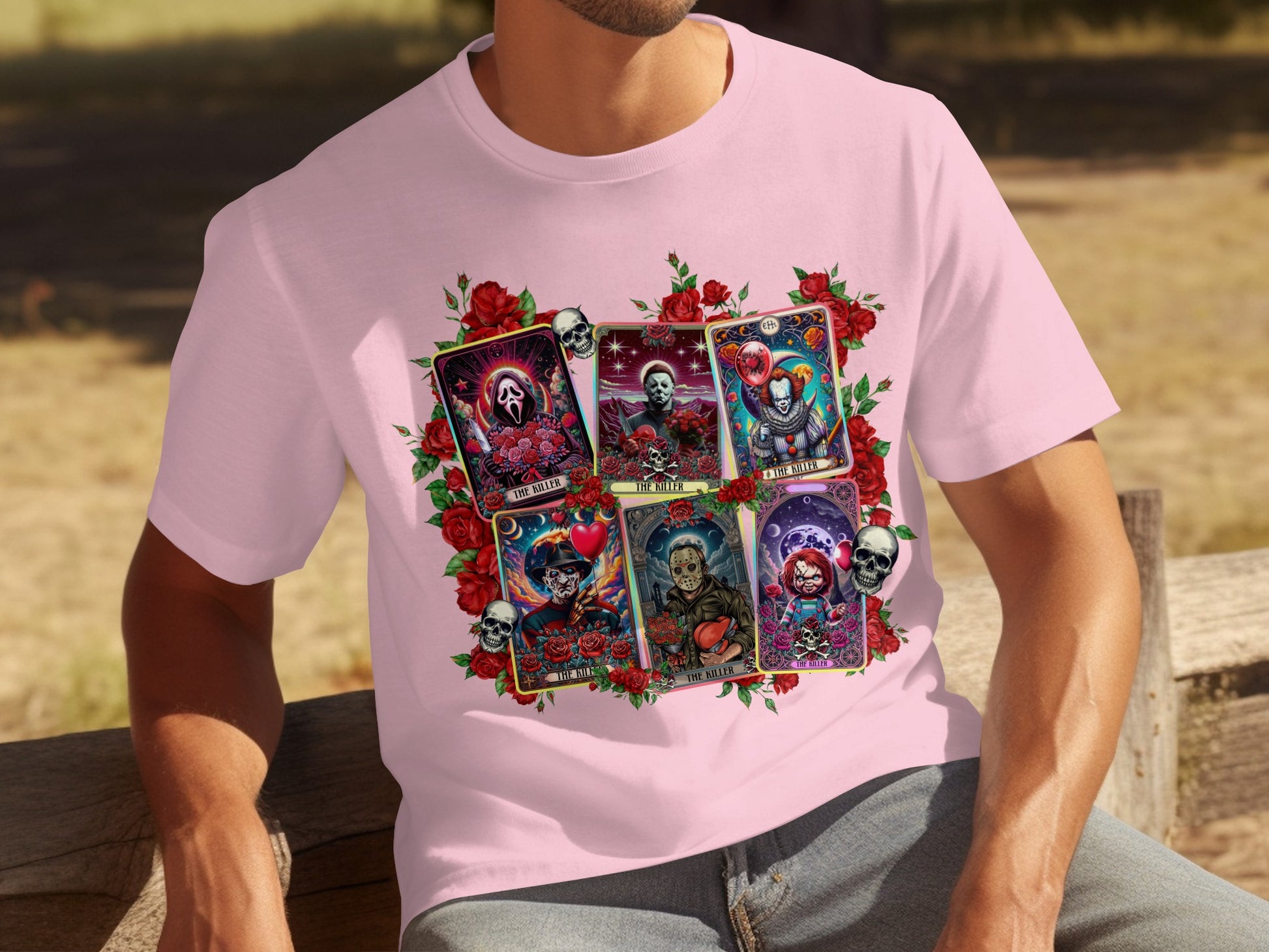 Horror Movie Tarot Card Collage Graphic T-shirt