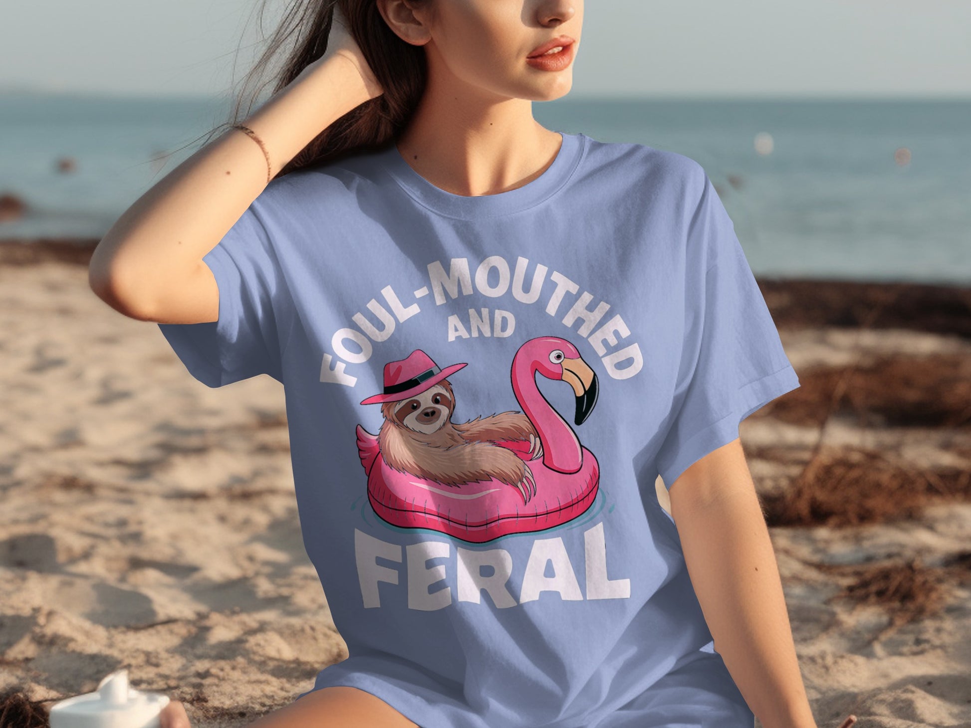 Foul-Mouthed and Feral Flamingo Sloth Graphic Tee