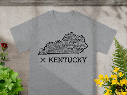 Kentucky State Map Design Grey T-shirt for Men