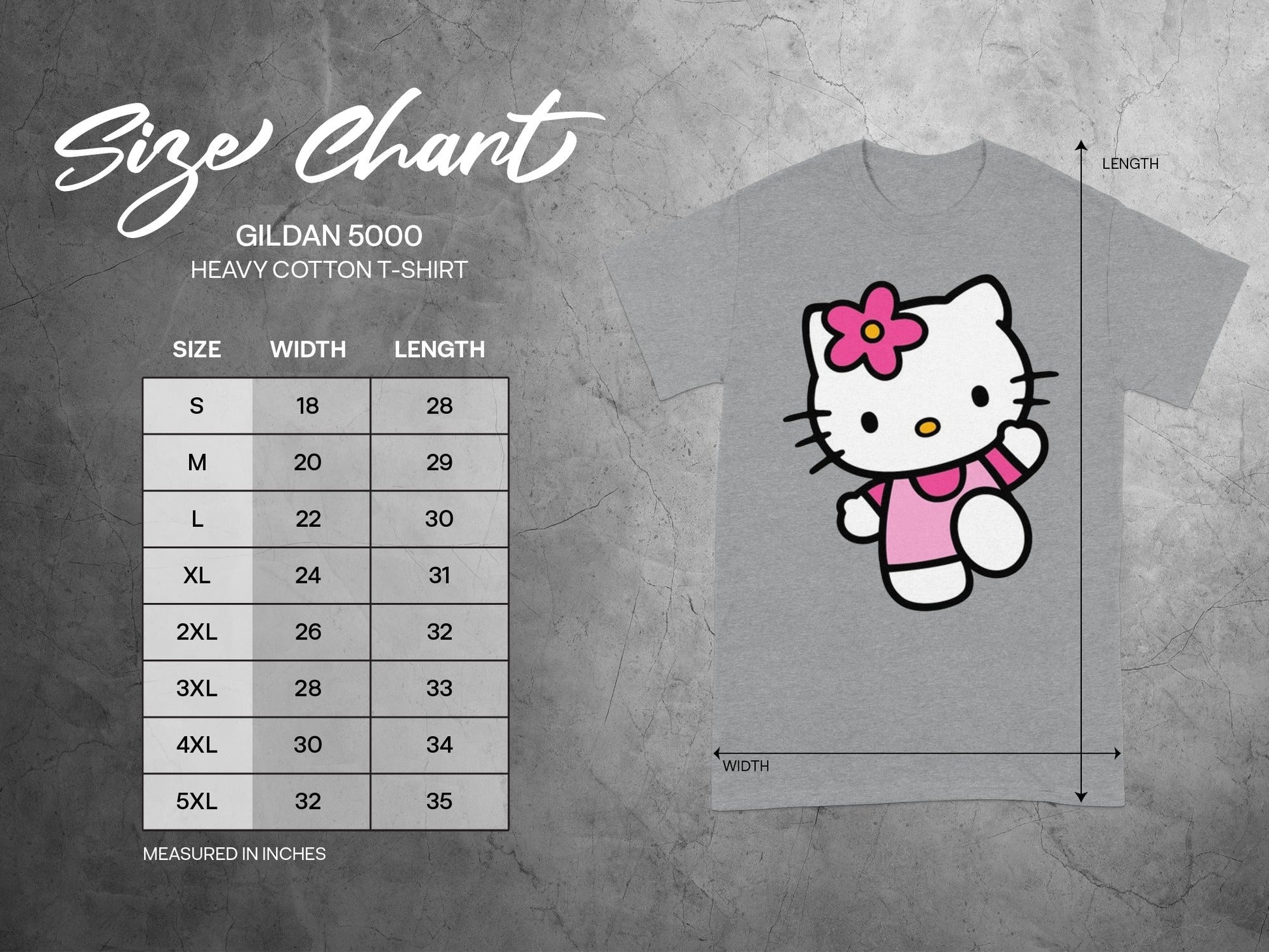 Gildan 5000 T-Shirt Size Chart Measured In Inches product type