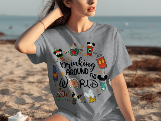 Drinking Around The World Theme Graphic T-shirt