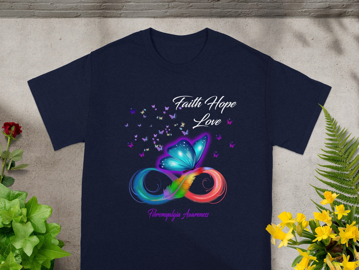 Faith Hope Love Butterfly Fibromyalgia Awareness Shirt